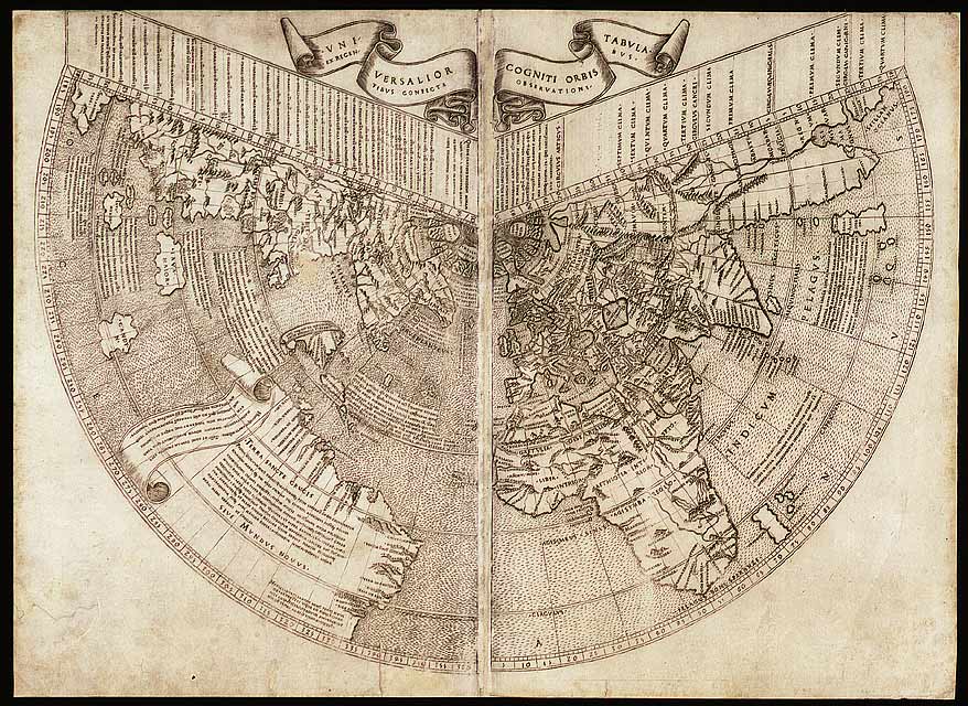 The oldest published document related to Canada in the collection of the National Archives of Canada. What was known about Canada appears just left of centre, near the top, under the word GRVENLANTENS (Greenland). The map shows Newfoundland (Terra Nova) and the adjacent islands. 

Published in Geographia by Ptolemy in Rome in 1508.

